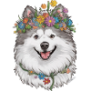 Samoyed Dog with Flower Crown