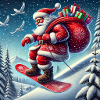 Weihnachtsmann auf Snowboard