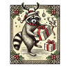 Christmas raccoon with gifts and