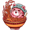Kawaii Cat with Ramen Bowl