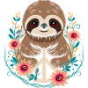 Sloth with peace sign and flowers