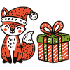 Weihnachtsfuchs mit Mütze und Geschenk