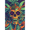 Skull with hemp leaves and flames