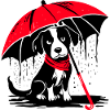 Hund mit Regenschirm - Sauwetter