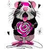 Hamster enjoys lollipop – cute, funny design