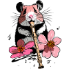 Hamster with flowers and flute