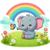 Éléphant joyeux et arc-en-ciel