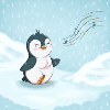 Cute penguin singing in the snow