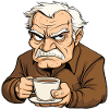 Nasty pensioner with coffee