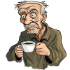 Bum with coffee in hand