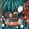 Singing blackbird bathing