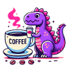 Purple Dino Enjoying Coffee