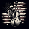 Skeleton Skull with Double Bass and USA Flag
