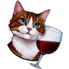 Katze mit Rotwein