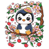 Cartoon Kawaii Penguin with Cherries
