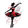 Ballerina silhouette, red and black abstract