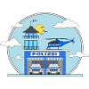 Polizeistation Hubschrauber und Polizeiauto