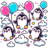 Penguins on balloons