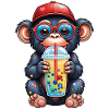 Little monkey chimpanzee with lemonade
