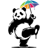 Dancing panda with rainbow umbrella