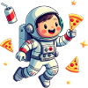 Happy astronaut with pizza