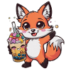 Renard Kawaii avec Bubble Tea