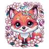 Kawaii Fuchs mit Sakura Kirschblüten