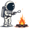 Astronaut roasting marshmallow at campfire