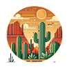 Desert Sunset with Cacti Landscape