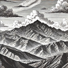 Monochrome Gebirgskette Gravur