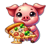 Il maiale allegro ama il fast food della pizza