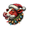 Mucca divertente di Natale con luci fatate