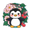 Cartoon Kawaii Penguin with Cherries