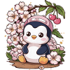 Cartoon Kawaii Penguin with Cherries