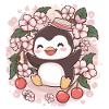 Cartoon Kawaii Penguin with Cherries