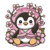 Cartoon Kawaii Penguin with Cherries