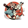 Bear and rabbit happily together