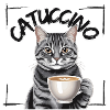 Catuccino Katze mit Tasse Kaffee