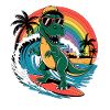 Dino T-Rex with Surfboard Surfer