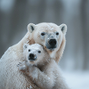 Polar bear mother with child