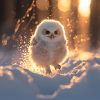 Owl hops through the snow