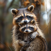 Raccoon mother with child