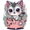 Kawaii Cat with Piggy Bank