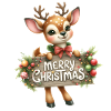 Reindeer with Merry Christmas Sign