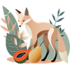Elegant fox with tropical fruits