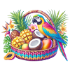 Fruit basket with parrot