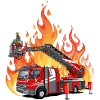 Fire brigade and flames