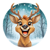 Festive reindeer, snowy winter landscape