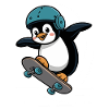 Skateboard Fahrender Pinguin Mit Helm