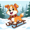 Happy cartoon dog on sled